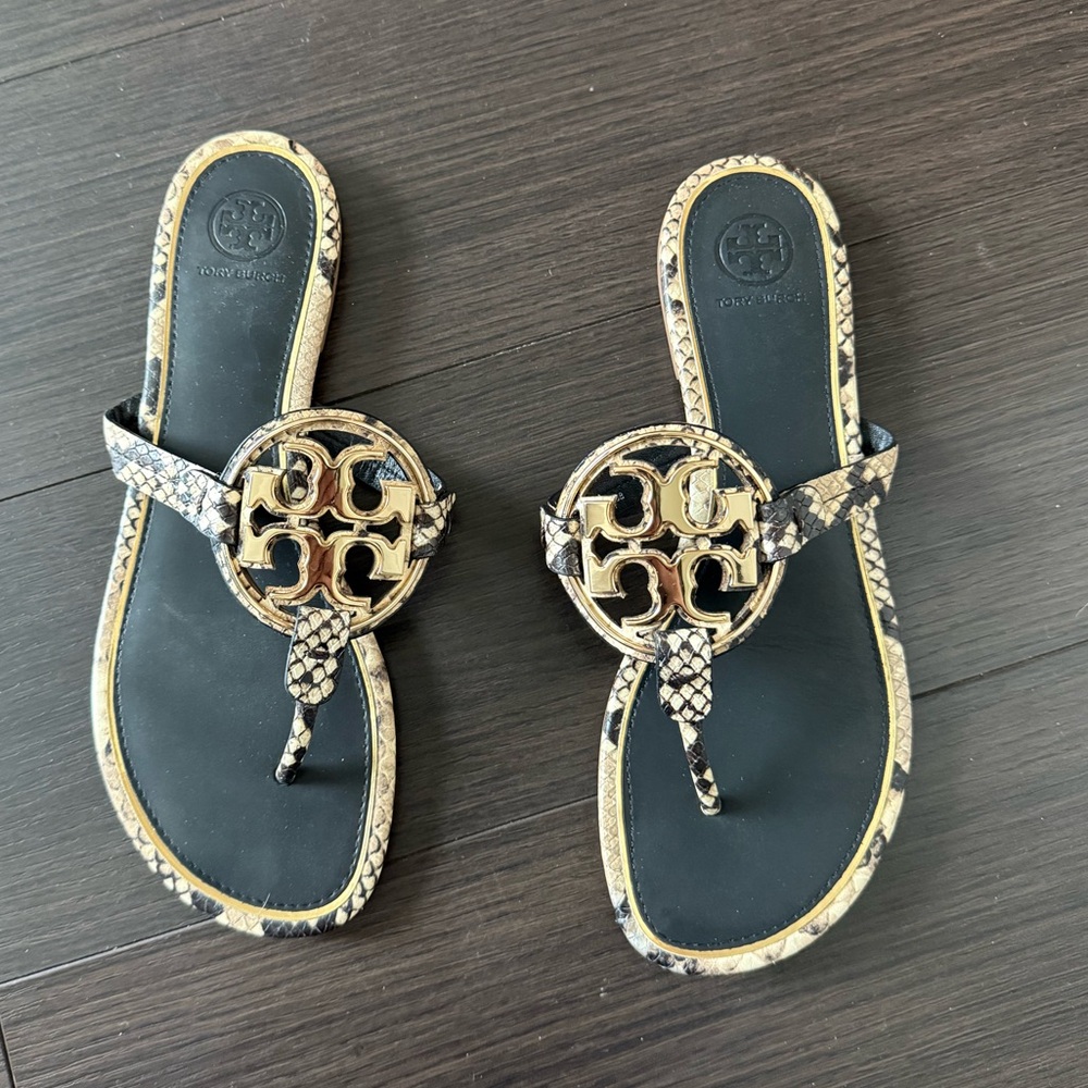 Tory Burch Miller sandals in snake print and black